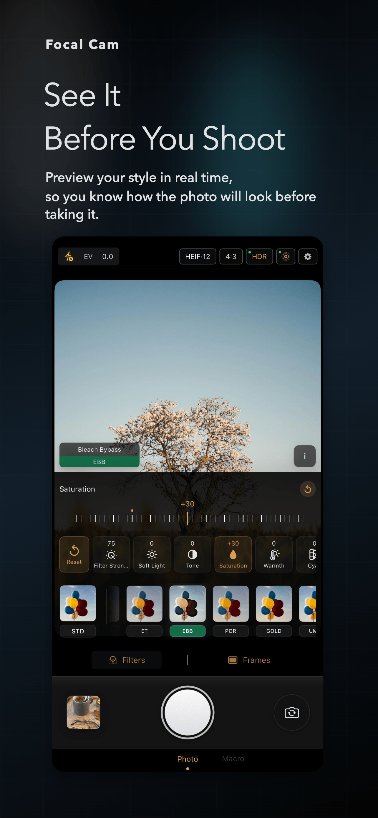 Focal Cam englische Werbegrafik für Echtzeitfilter